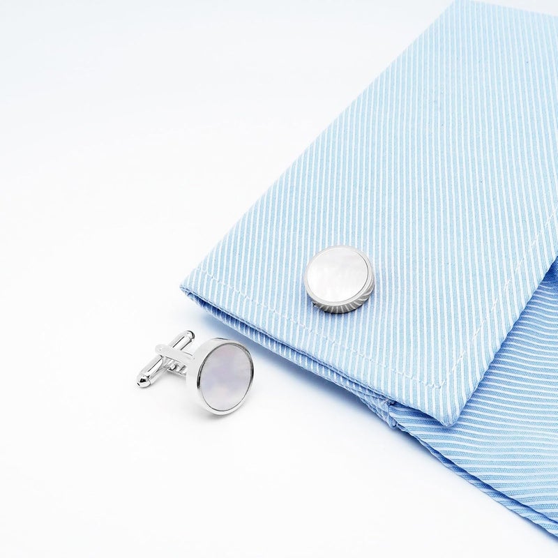 Jonwo Tuxedo Cufflinks and Studs Set Mother of Pearl Men Dress Cuff Links Buttons Set Formal Business Wedding - Image 3